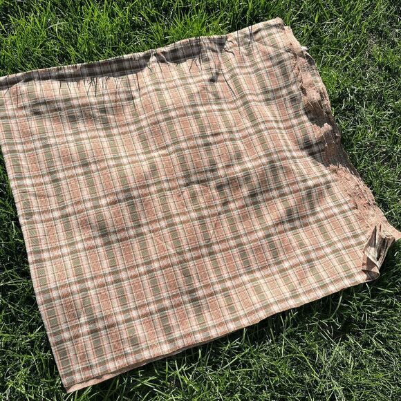 Vintage 60s 70s Plaid Poly Knit Fabric Green Orange Brown Retro Sewing 62"x106" - Picture 4 of 6